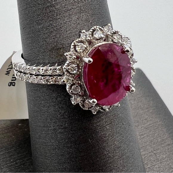 14k White Gold Diamond & Ruby Ring - Picture 8 of 9